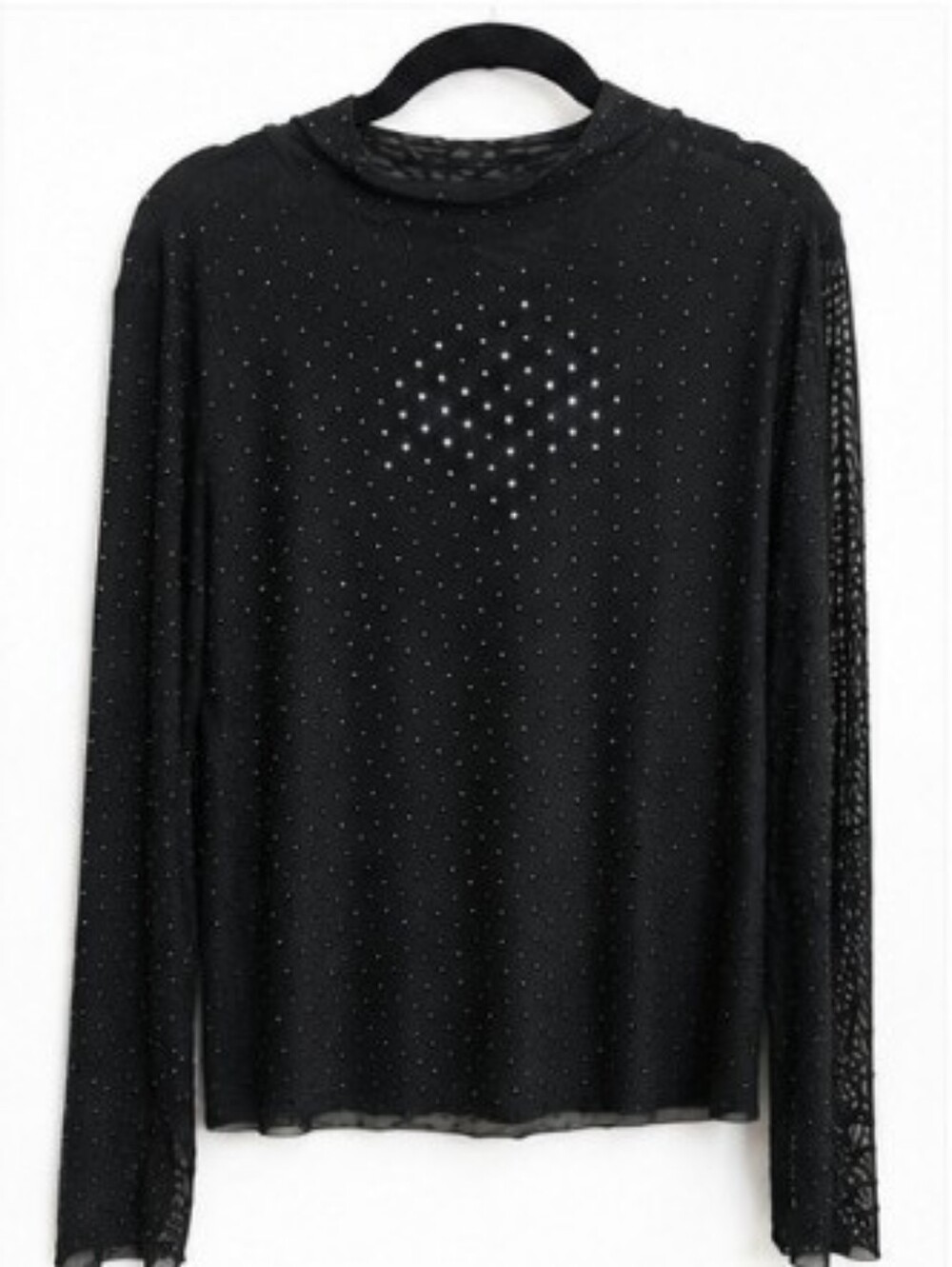 Skies Are Blue- Dark Green Sheer Top with Rhinestone Details